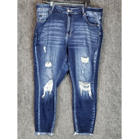 KanCan Womens Size 20 Dark Wash Distressed Frayed Hem Jeans Plus Size Casualwear - Picture 1 of 14